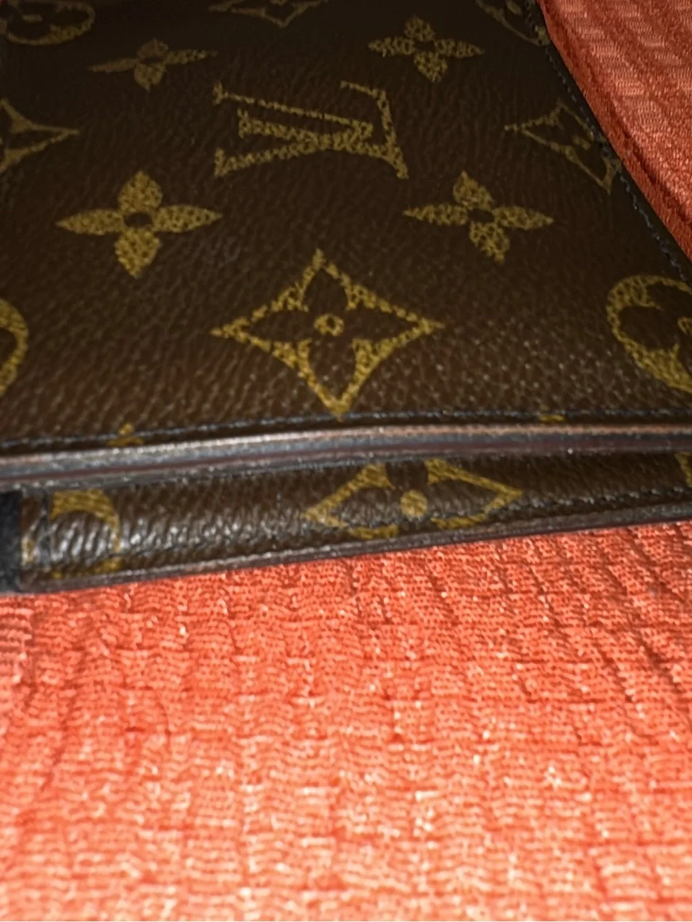 Monogram Pattern Slim Card Holder in Brown and Gold